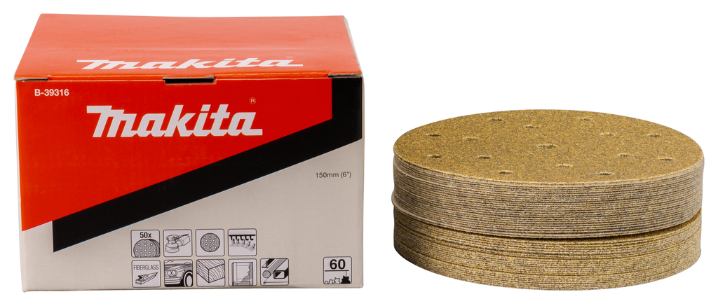 Шлифовальная бумага 150 мм, K60, универсальная, 50 шт Makita B-39316