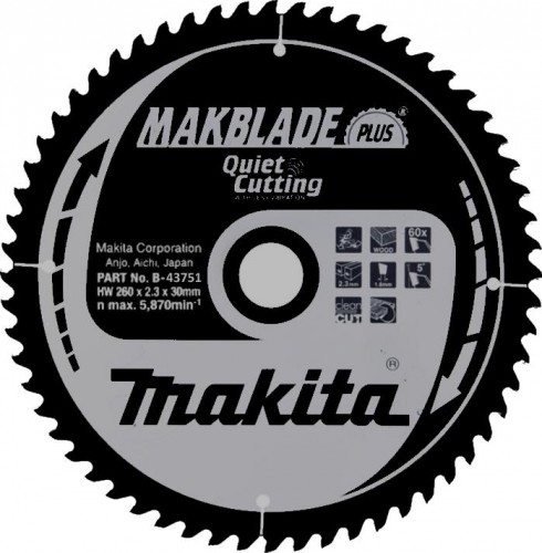 Пильный диск для дерева 260X30X1.8X60T MAKBLADE PLUS Makita B-43751