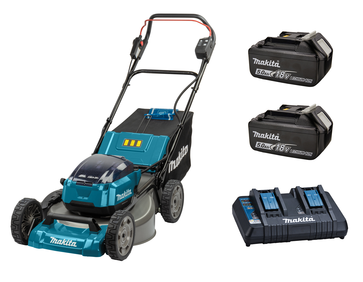 Газонокосилка Makita DLM530Z + BL1850B - 2 шт. + DC18RD Газонокосилка Makita DLM530Z + BL1850B - 2 шт. + DC18RD