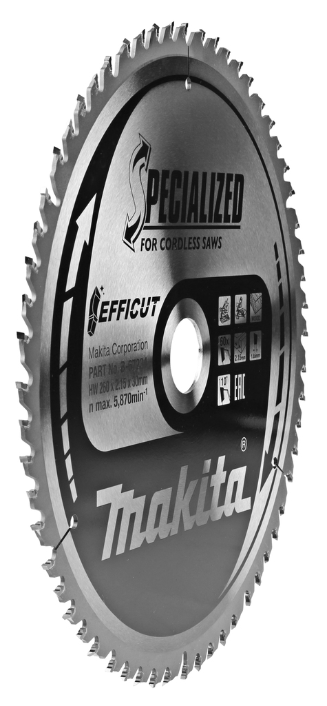 Пильный диск для аккумуляторных пил по дереву EFFICUT 260X30X1.65X60T Makita B-67234
