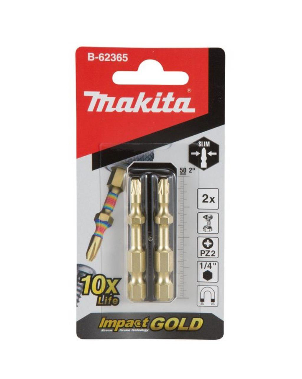 Бита Impact Gold Slim PZ2, 50 мм, E-form (MZ), 2 шт Makita B-62365