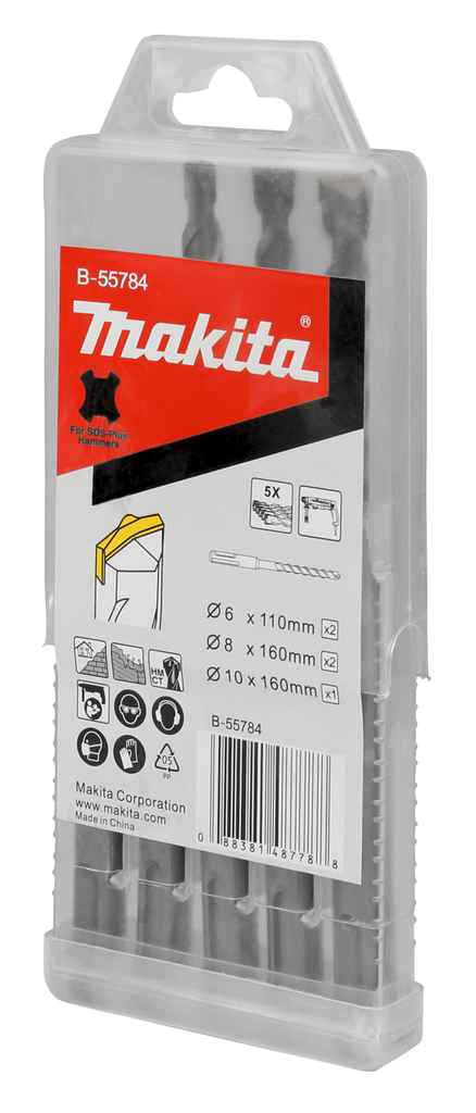 Набор буров SDS-Plus Centering Tip, 5 шт (6x110x2, 8x160x2, 10x160) Makita B-55784