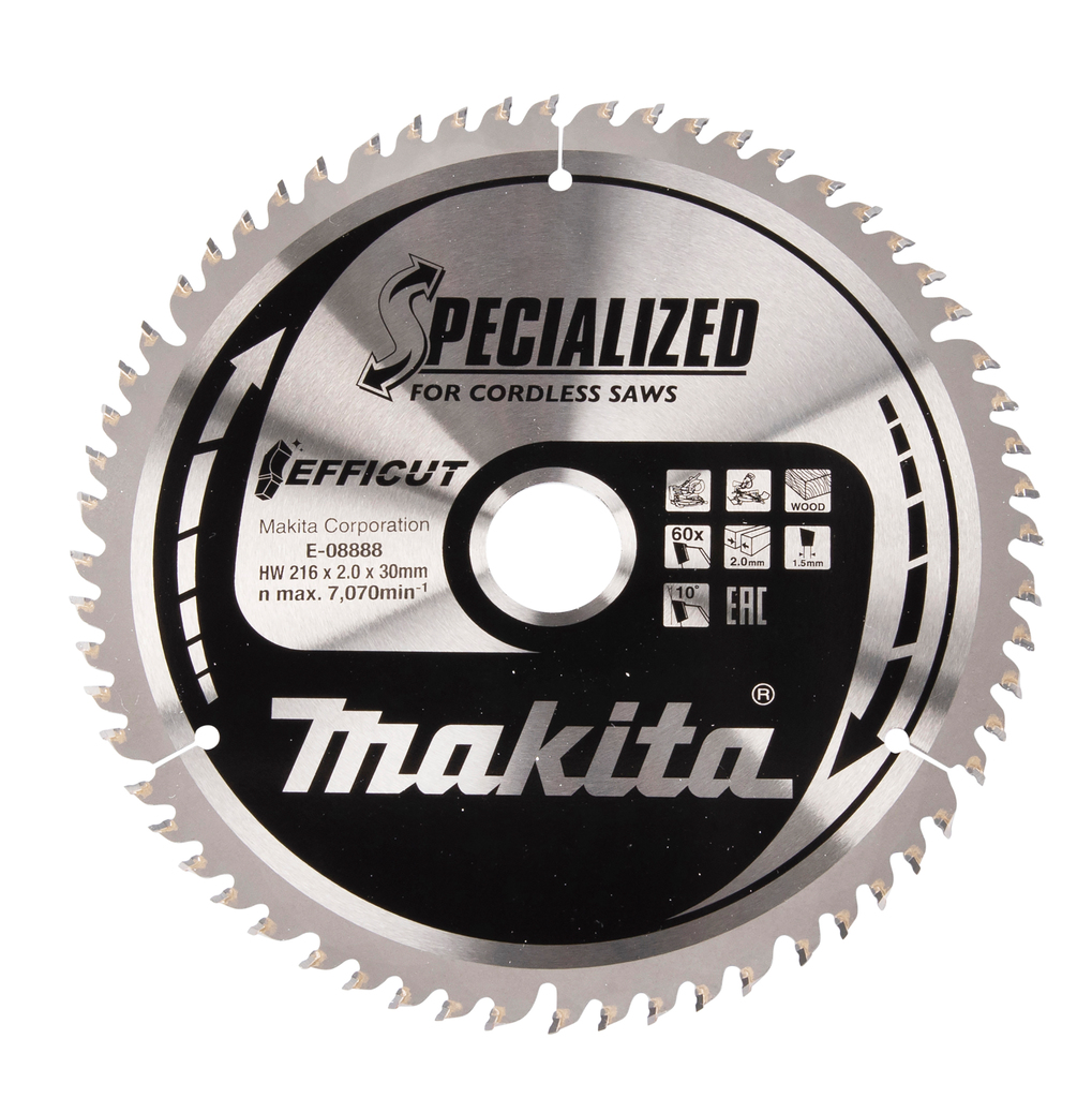 Пильный диск для аккумуляторных пил по дереву EFFICUT 216X30X1.5X60T Makita E-08888 Пильный диск для аккумуляторных пил по дереву EFFICUT 216X30X1.5X60T Makita E-08888