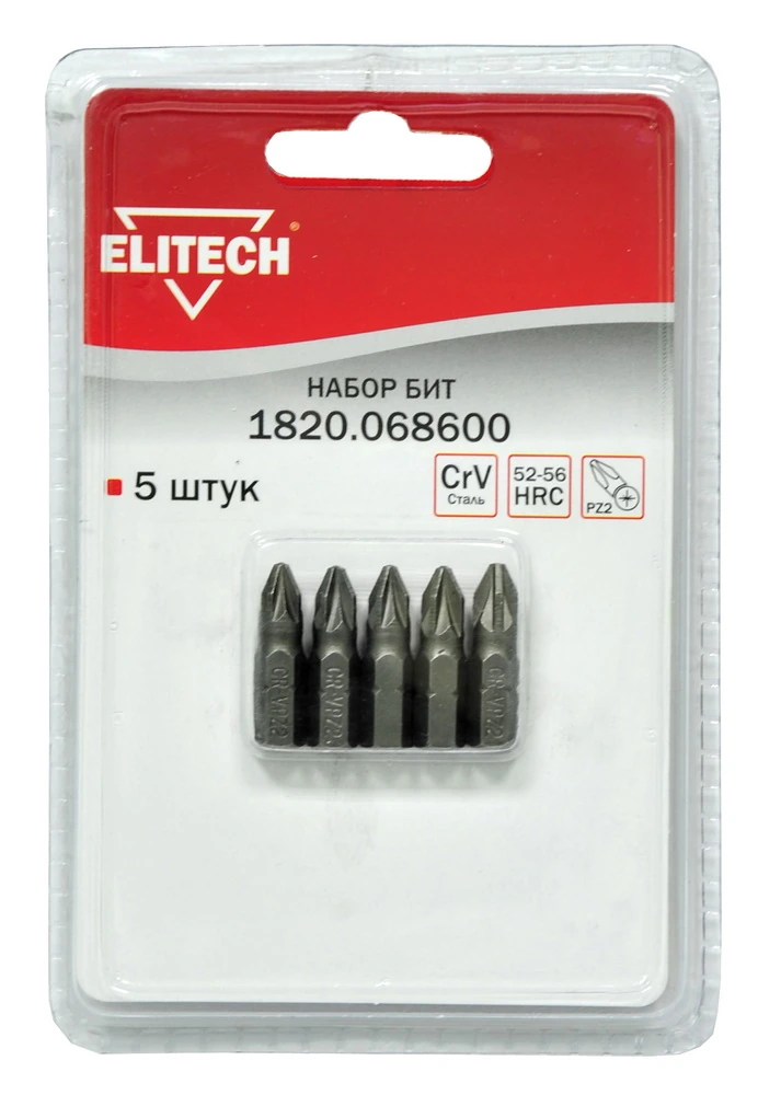 ELITECH 1820.068600 (Набор бит PZ2 25мм 5шт) 189236