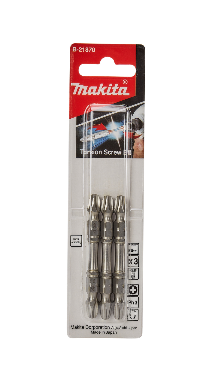 Бита двусторонняя Silver Torsion PH3, 65 мм, E-form (MZ), 3 шт Makita B-21870