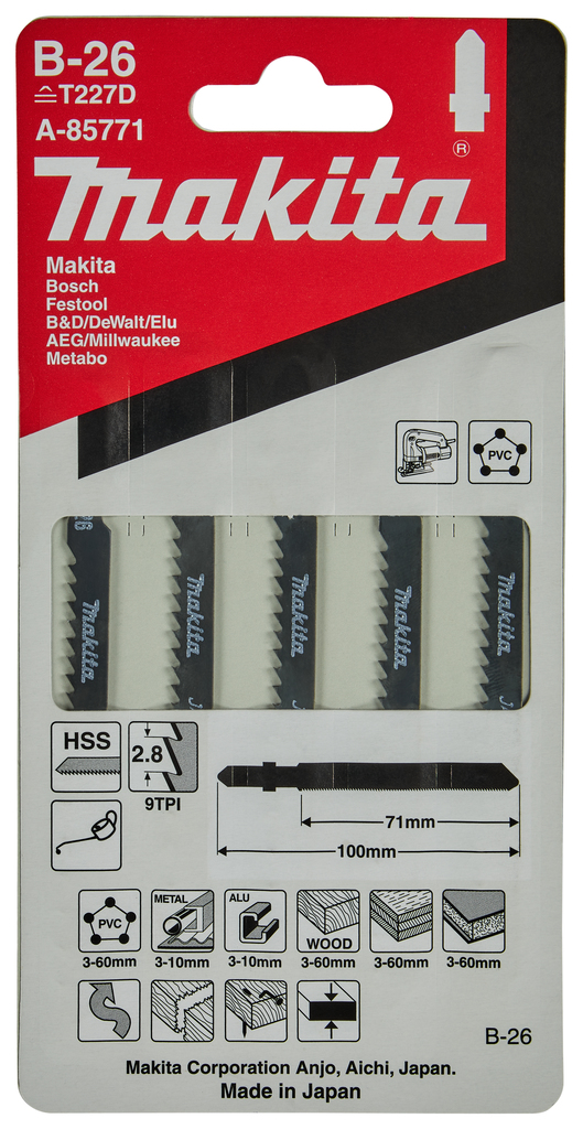Лобзиковая пилка для твердого дерева В-26, 5 шт Makita A-85771