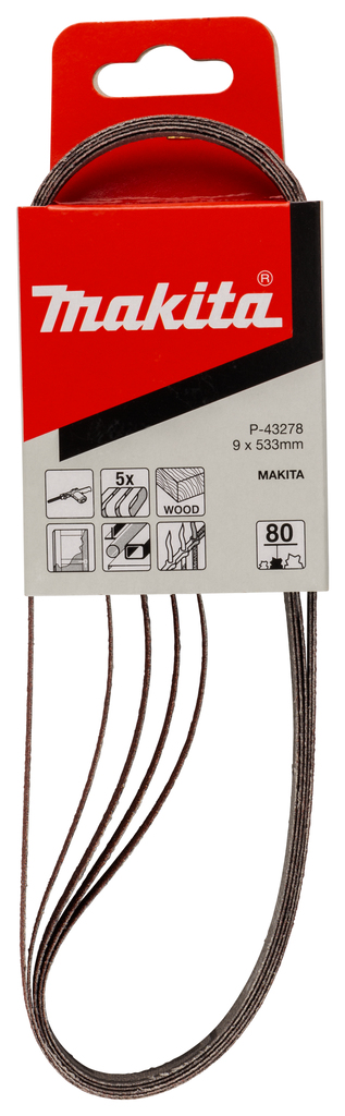 Лента шлифовальная 9х533 мм, P80, 5 шт Makita P-43278