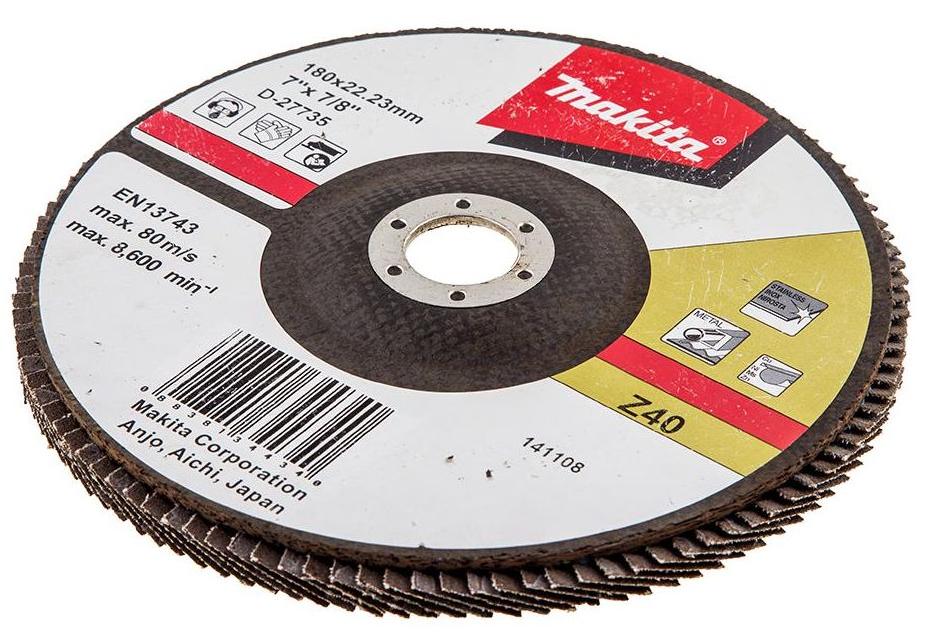 Лепестковый шлифовальный диск Z40, 180 мм, стекловолокно, плоский Makita D-27735