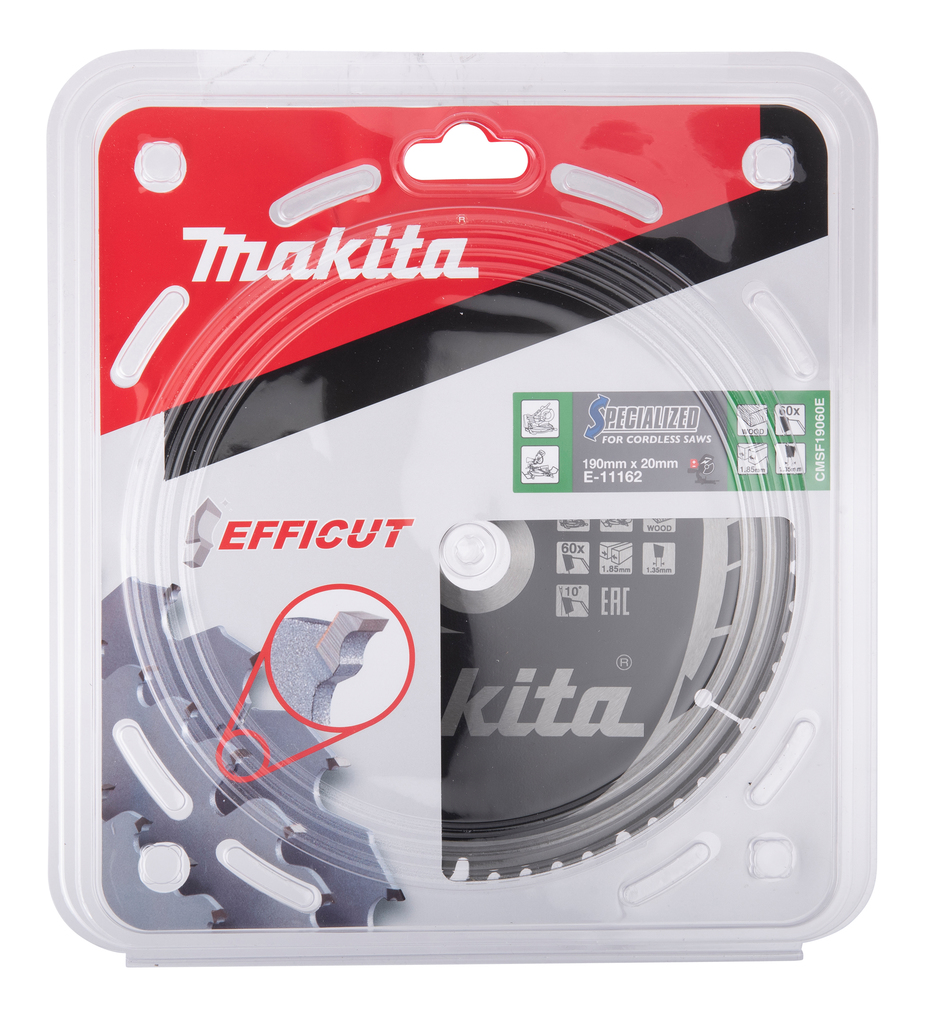 Пильный диск для аккумуляторных пил по дереву EFFICUT 190X20X1.35X60T Makita E-11162