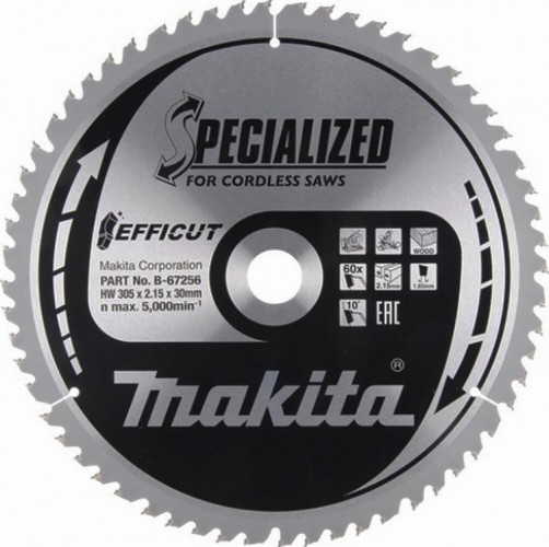 Пильный диск для аккумуляторных пил по дереву EFFICUT 305X30X1.65X60T Makita B-67256