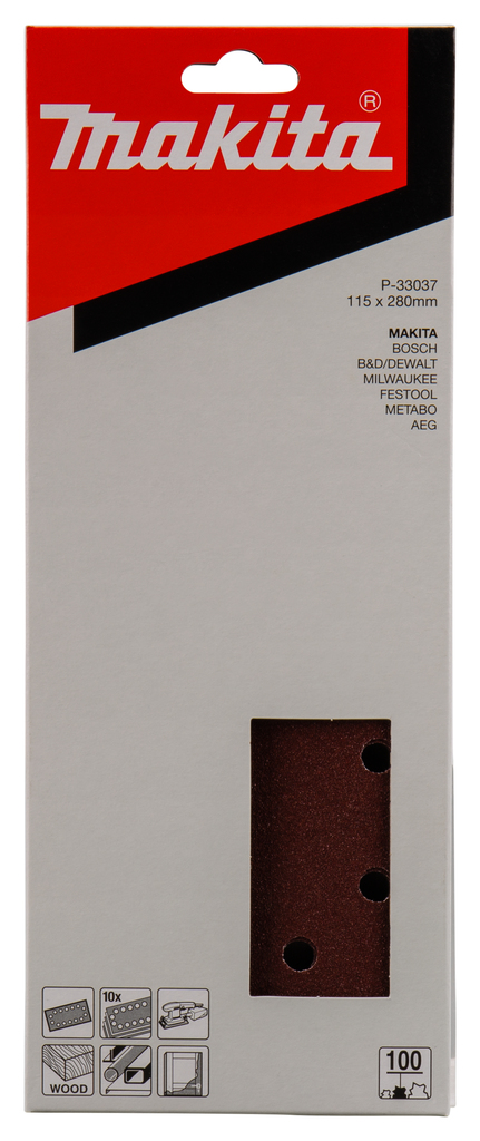 Бумага шлифовальная 115х280 мм, P100, 10 шт Makita P-33037