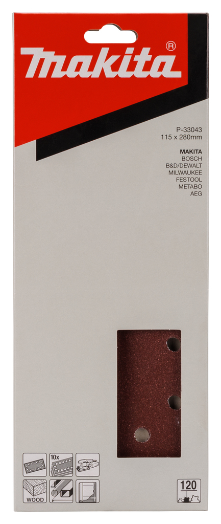 Шлифовальная бумага 115х280 мм, K120, 10 шт Makita P-33043