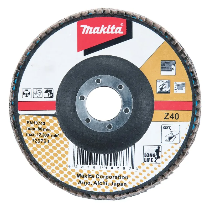Лепестковый шлифовальный диск Z40, 180 мм, стекловолокно, угловой Makita D-27539