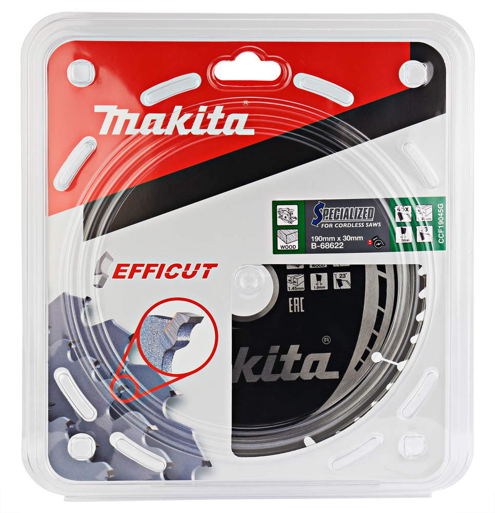 Пильный диск для аккумуляторных пил по дереву EFFICUT 190X30X1.0X45T Makita B-68622