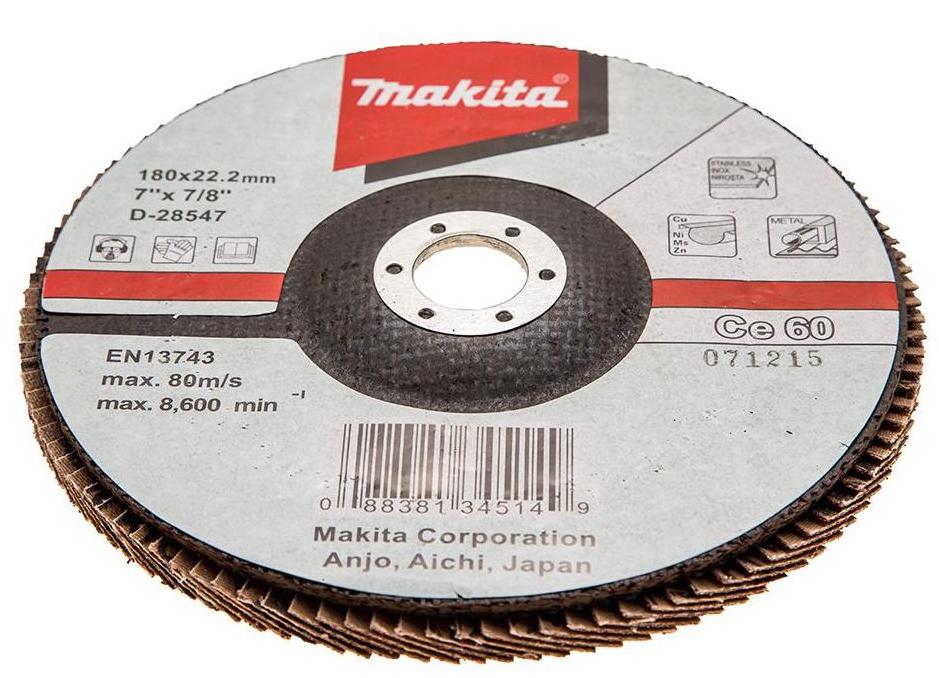 Лепестковый шлифовальный диск С60, 180 мм, стекловолокно, плоский Makita D-28547