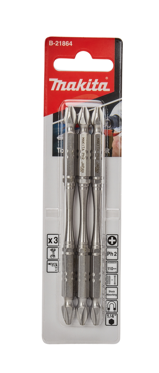 Бита двусторонняя Silver Torsion PH2, 110 мм, E-form (MZ), 3 шт Makita B-21864