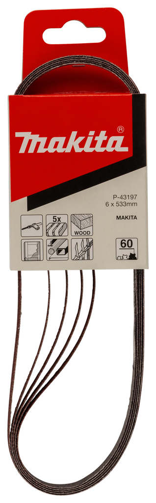 Лента шлифовальная 6х533 мм, P60, 5 шт Makita P-43197
