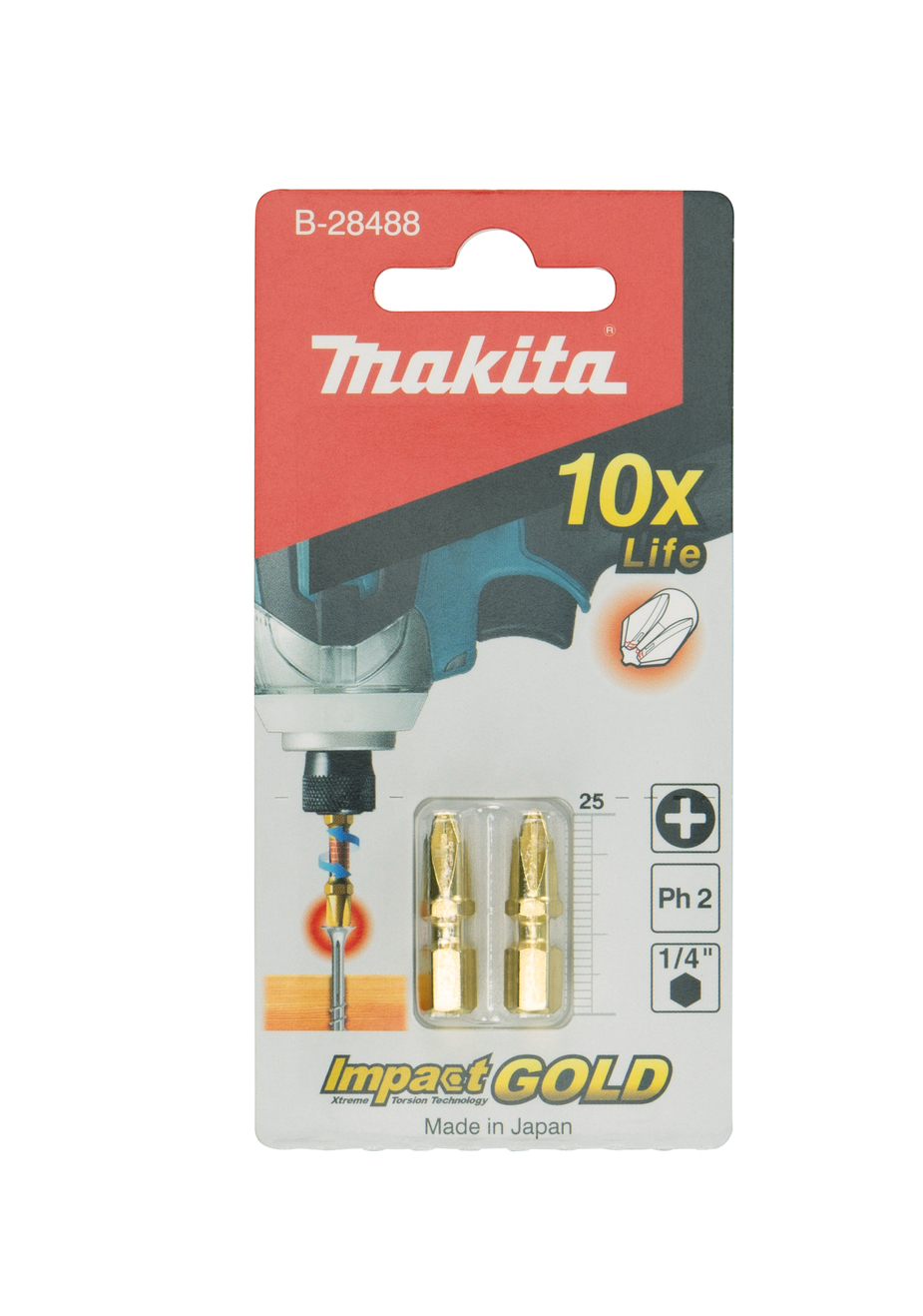 Бита Phillips Impact Gold Grip wood PH2, 25 мм, C-form 2 шт Makita B-28488