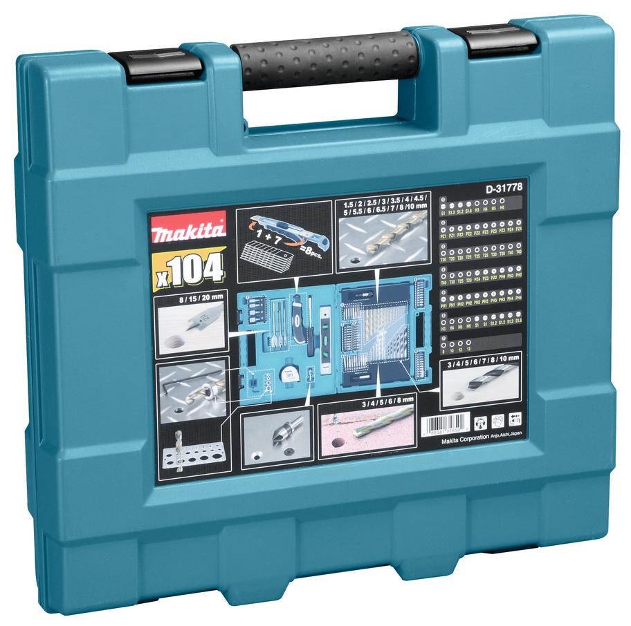 Набор бит, сверл и ручного инструмента 104 предмета Makita D-31778