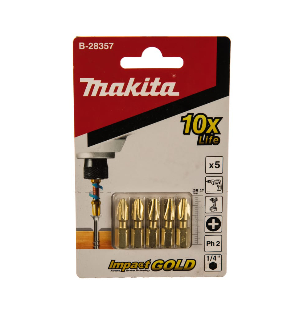 Бита Phillips Impact Gold PH2, 25 мм, C-form 5 шт Makita B-28357