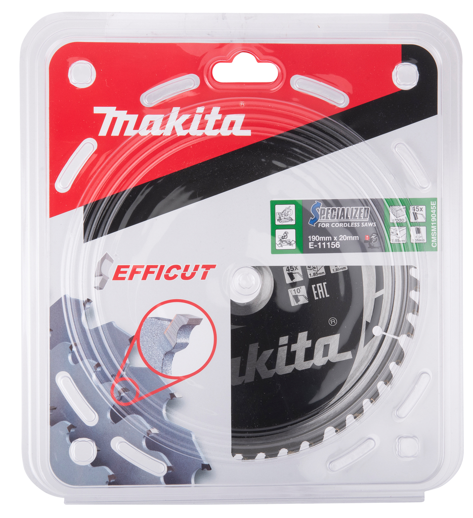 Пильный диск для аккумуляторных пил по дереву EFFICUT 190X20X1.35X45T Makita E-11156