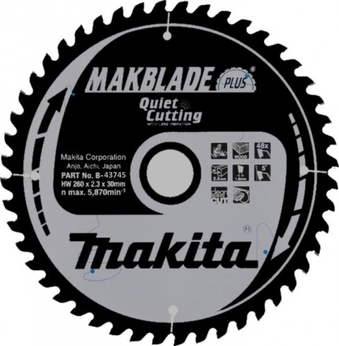 Пильный диск для дерева MAKBLADE PLUS 260х30х1.8х48Т Makita В-43745