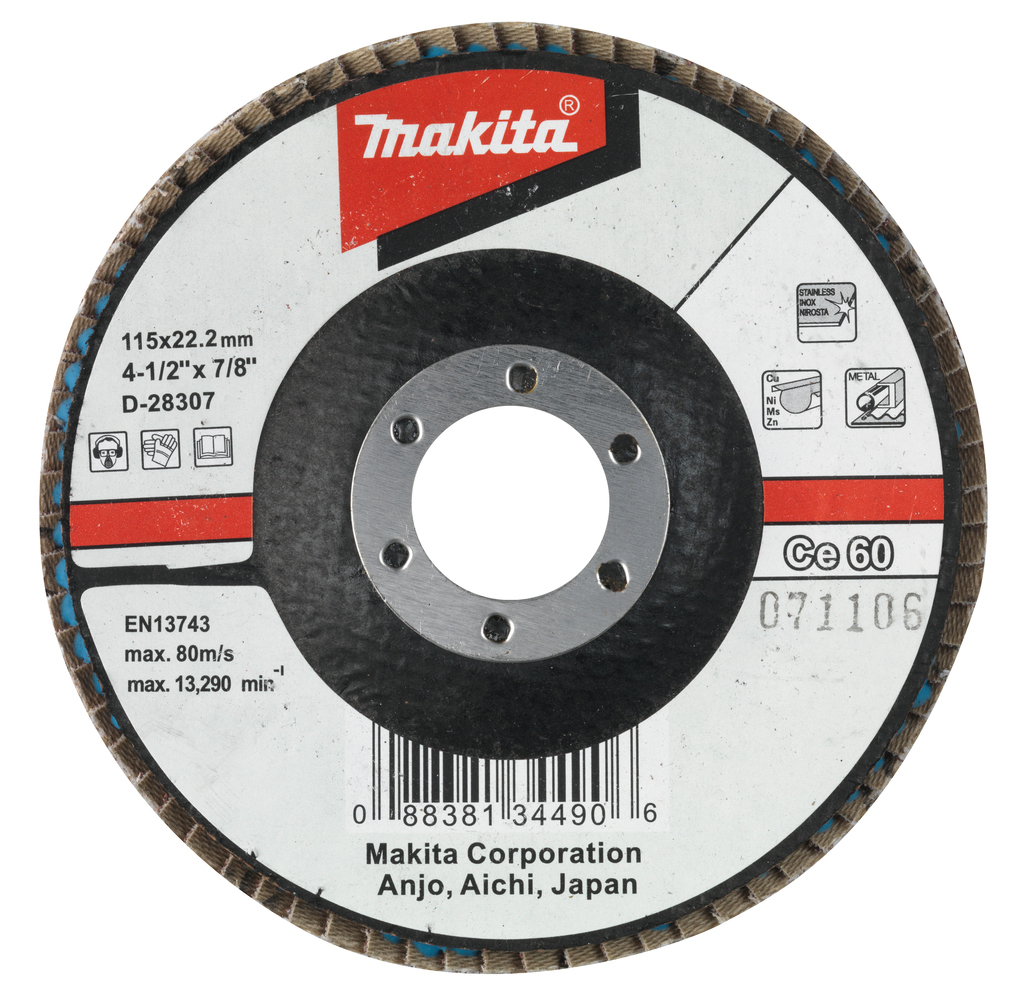 Лепестковый шлифовальный диск С60, 115 мм, стекловолокно, угловой Makita D-28307 Лепестковый шлифовальный диск С60, 115 мм, стекловолокно, угловой Makita D-28307