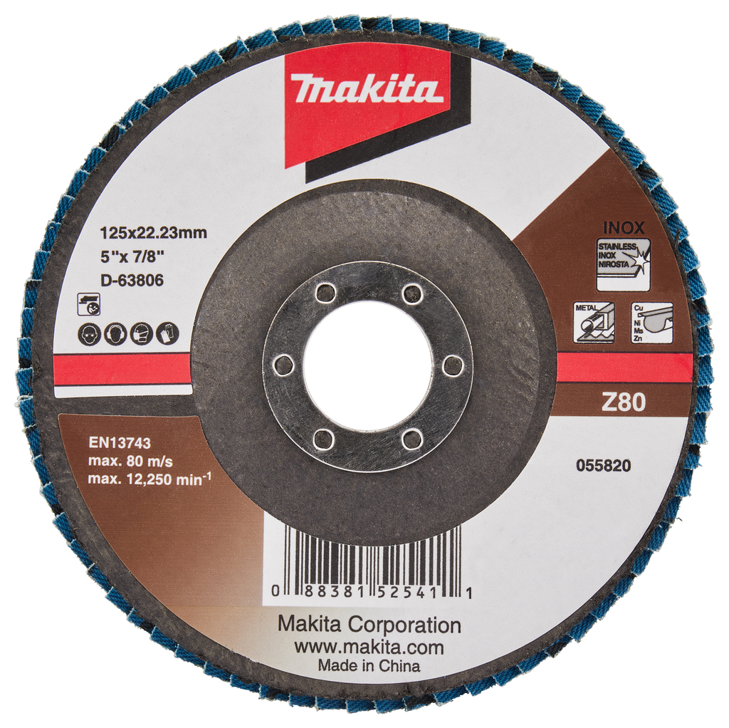 Лепестковый шлифовальный угловой диск 125x22.23 мм Z80 Makita D-63806 Лепестковый шлифовальный угловой диск 125x22.23 мм Z80 Makita D-63806