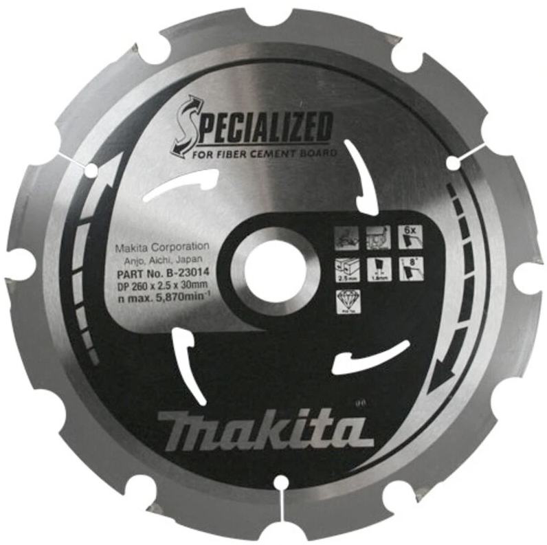 Пильный диск для цементноволокнистых плит 260X30X1.8X6T Makita B-23014