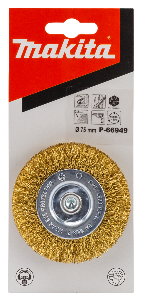 Щетка проволочная дисковая (75 мм, латунь, 6 мм) Makita P-66949