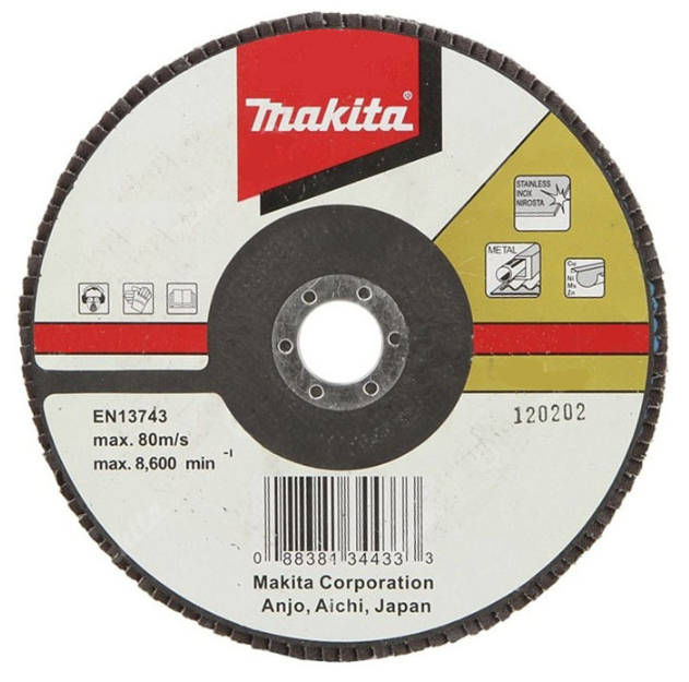 Лепестковый шлифовальный диск Z40, 125 мм, PREMIUM, стекловолокно, плоский Makita B-22785 Лепестковый шлифовальный диск Z40, 125 мм, PREMIUM, стекловолокно, плоский Makita B-22785