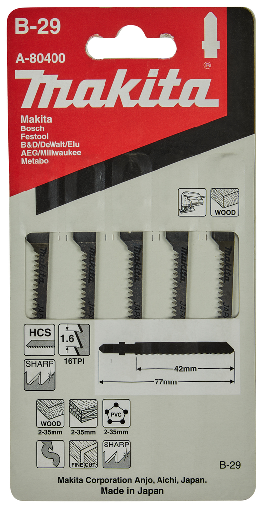 Пилки для лобзика 5 шт B-29 Makita A-80400