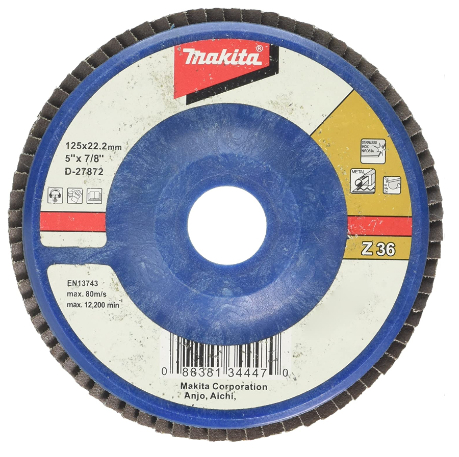 Лепестковый шлифовальный диск Z36, 125 мм, нейлон, плоский Makita D-27872 Лепестковый шлифовальный диск Z36, 125 мм, нейлон, плоский Makita D-27872