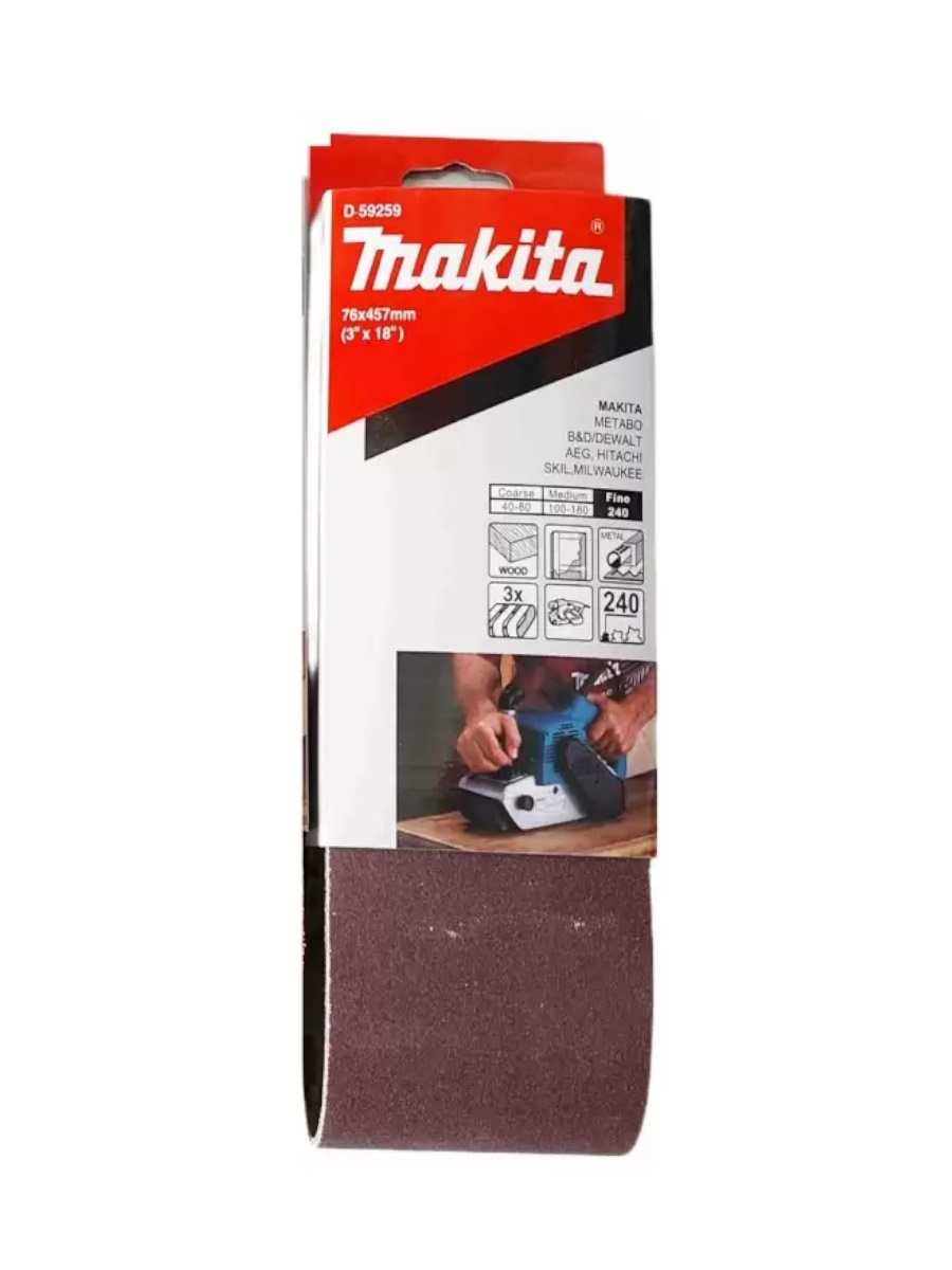 Лента шлифовальная 76х457 мм, A240, 3 шт Makita D-59259 Лента шлифовальная 76х457 мм, A240, 3 шт Makita D-59259