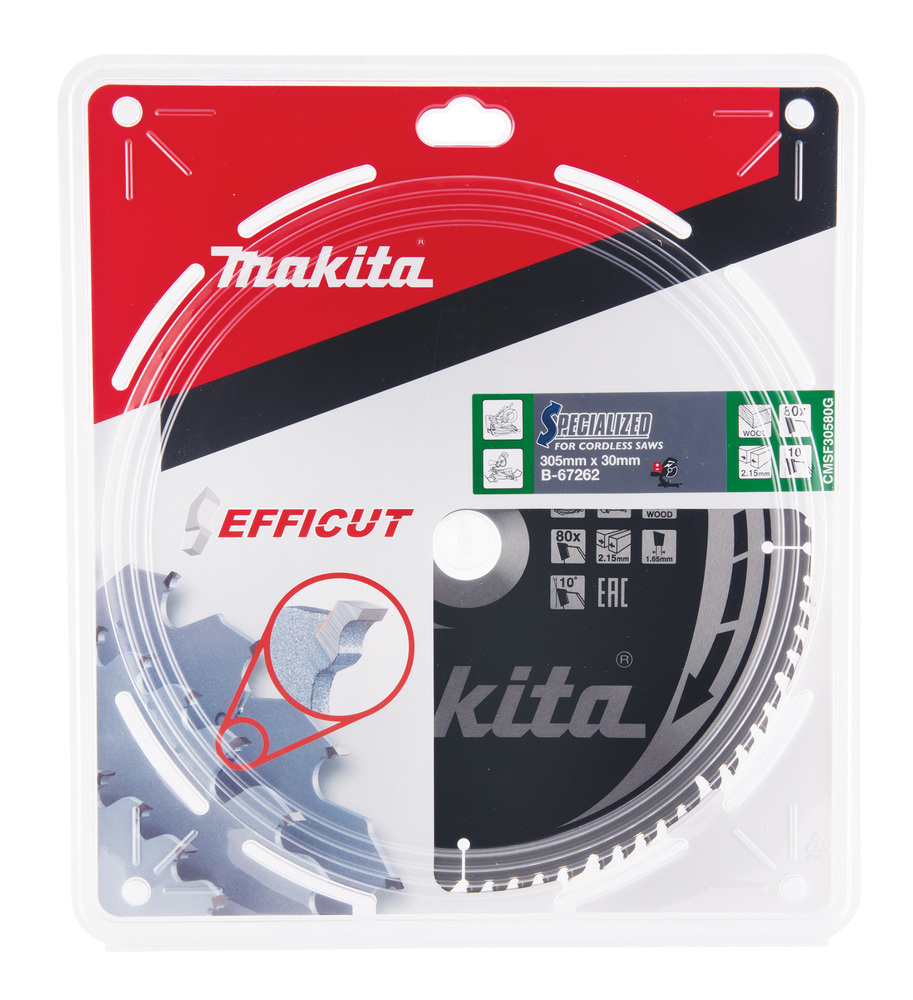 Пильный диск для аккумуляторных пил по дереву EFFICUT 305X30X1.65X80T Makita B-67262