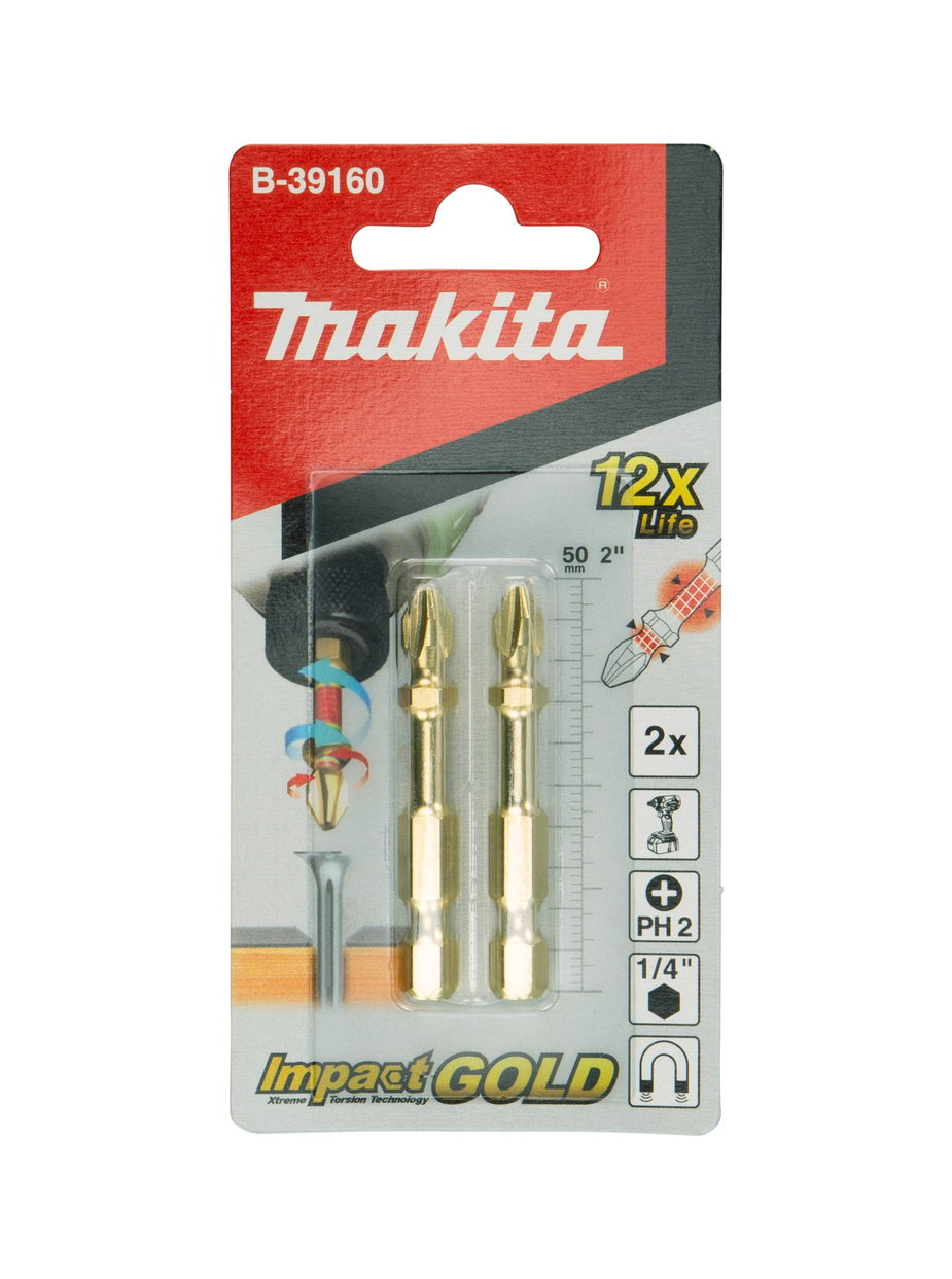 Бита Phillips Impact Gold Double Torsion PH2, 50 мм, E-form 2 шт Makita B-39160