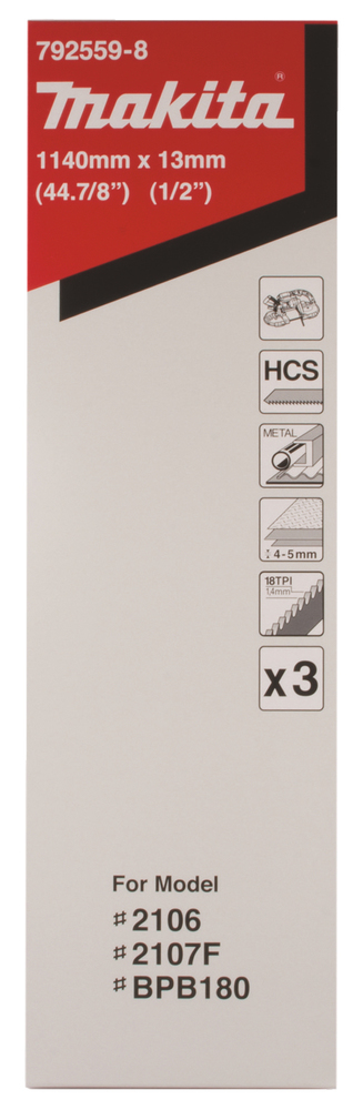 Полотно для DPB180/2106/2107F/2107FW 1140x0.5х13x18TPI (для пластика/цветных металлов), 3 шт Makita — 792559-8