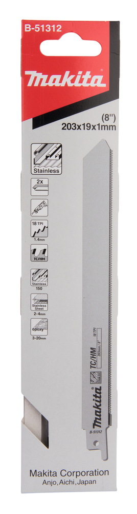 Сабельная пилка для нержавеющей стали 203х1,0х18TPI, 2 шт Makita B-51312