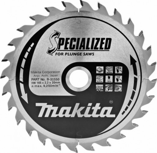 Пильный диск для погружных пил по дереву 165X20X1.6X28T Makita B-31550