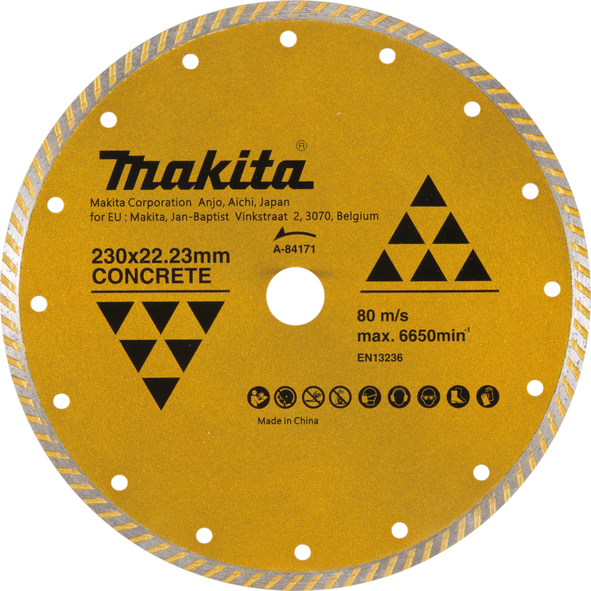Алмазный диск сплошной Турбо по бетону 230x22,23x2,6 мм Makita A-84171 Алмазный диск сплошной Турбо по бетону 230x22,23x2,6 мм Makita A-84171