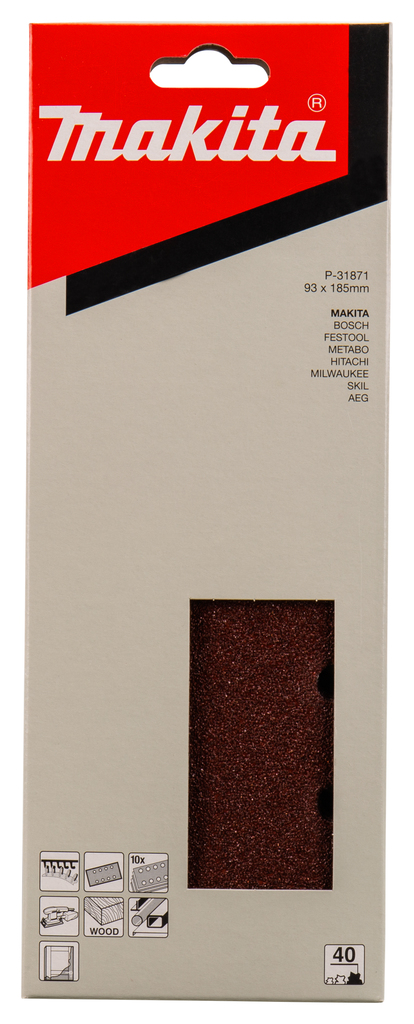 Шлифовальная бумага 93х185 мм, K40, красная, 10 шт Makita P-31871