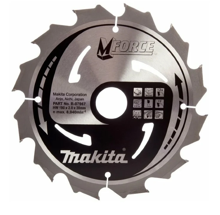 Пильный диск по дереву 190X30X1.2X12T M-FORCE Makita B-07967