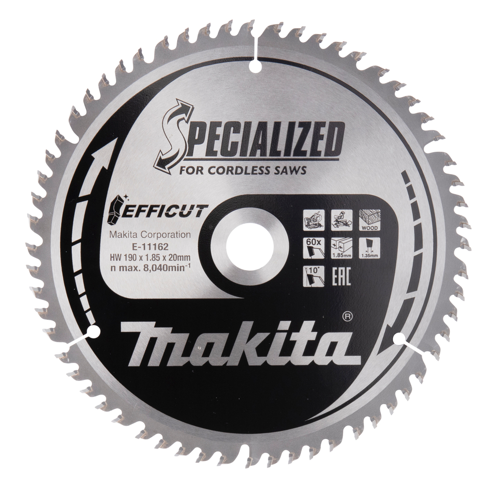 Пильный диск для аккумуляторных пил по дереву EFFICUT 190X20X1.35X60T Makita E-11162