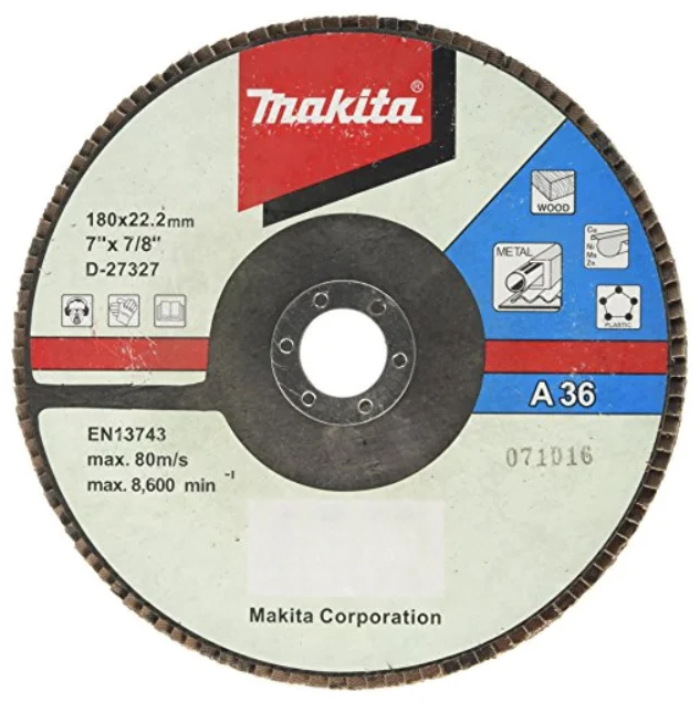 Шлифовальный лепестковый диск 180x22,23 мм К36 Makita D-27327 Шлифовальный лепестковый диск 180x22,23 мм К36 Makita D-27327