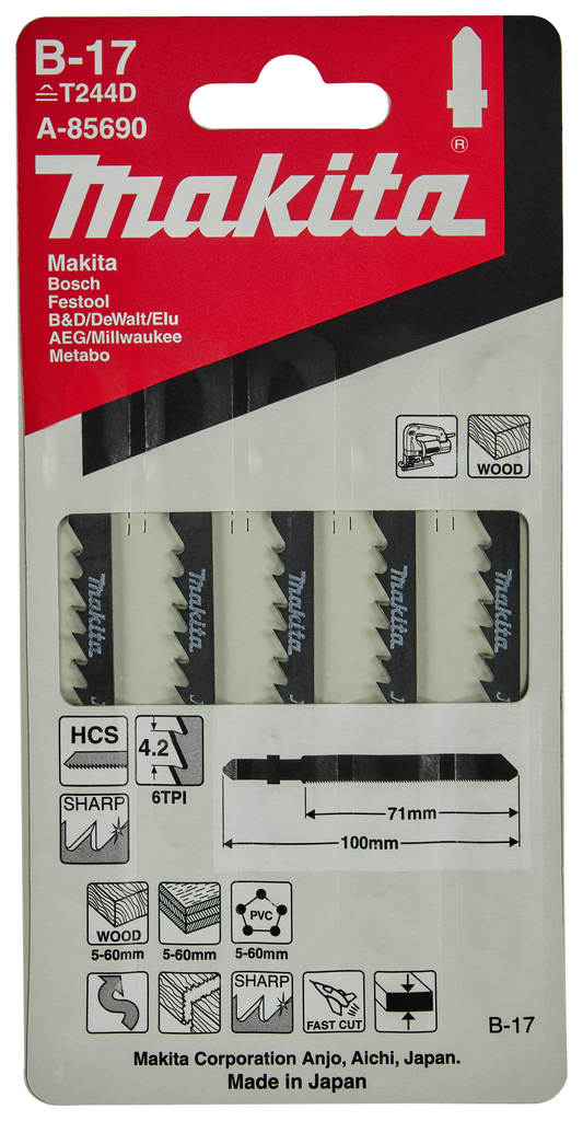 Пилки для лобзика 5 шт B-17 Makita A-85690