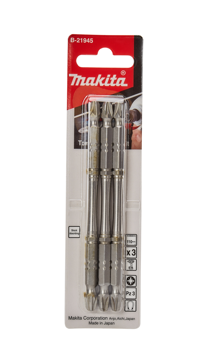 Биты двусторонние Silver Torsion PZ3, 110 мм, E-form (MZ), 3 шт Makita B-21945