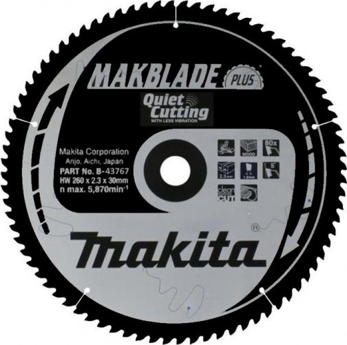 Пильный диск для дерева 260X30X1.8X80T MAKBLADE PLUS Makita B-43767