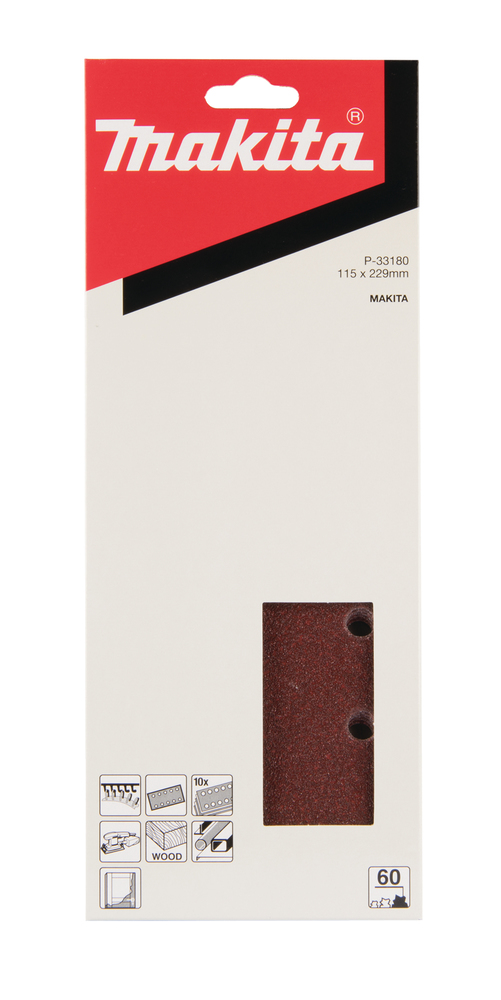 Бумага шлифовальная на липучке 115х229 мм, P60, 10 шт Makita P-33180