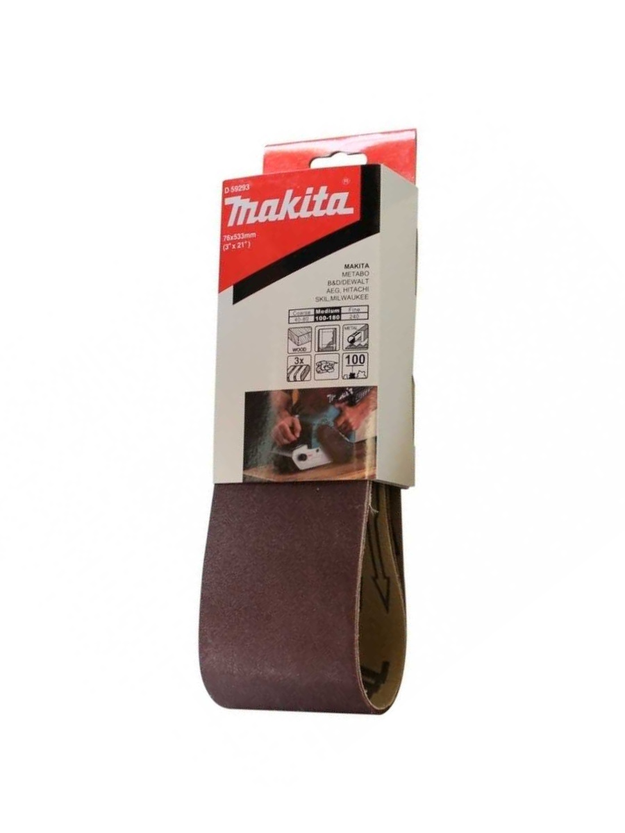 Лента шлифовальная 76х533 мм, A100, 3 шт Makita D-59293 Лента шлифовальная 76х533 мм, A100, 3 шт Makita D-59293