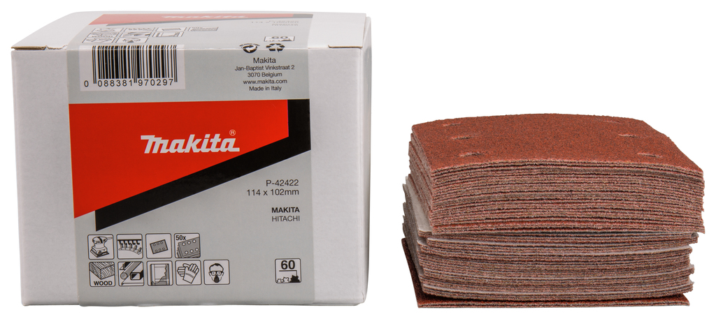 Шлифовальная бумага 114x102 мм, K60, красная, 50 шт Makita P-42422